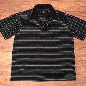 Black and white striped polo